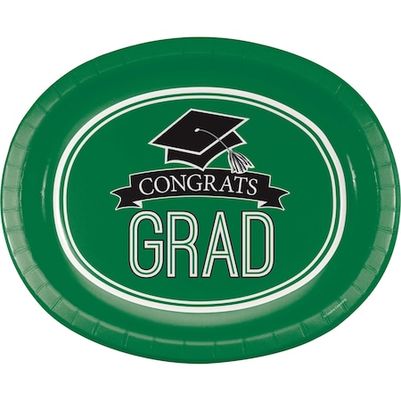 Graduation School Spirit Green Oval Plates, 12x10, 96PK
